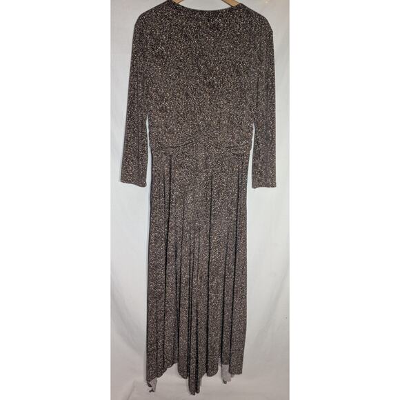 Signature Robbie Bee Womens 3/4 Sleeve Brown Print Maxi dress sz 16 Jagged Hem - Picture 2 of 7